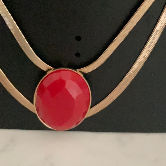 Thalia sodi red stone necklace gold cool and bold very serpentine 18” - Picture 2 of 7